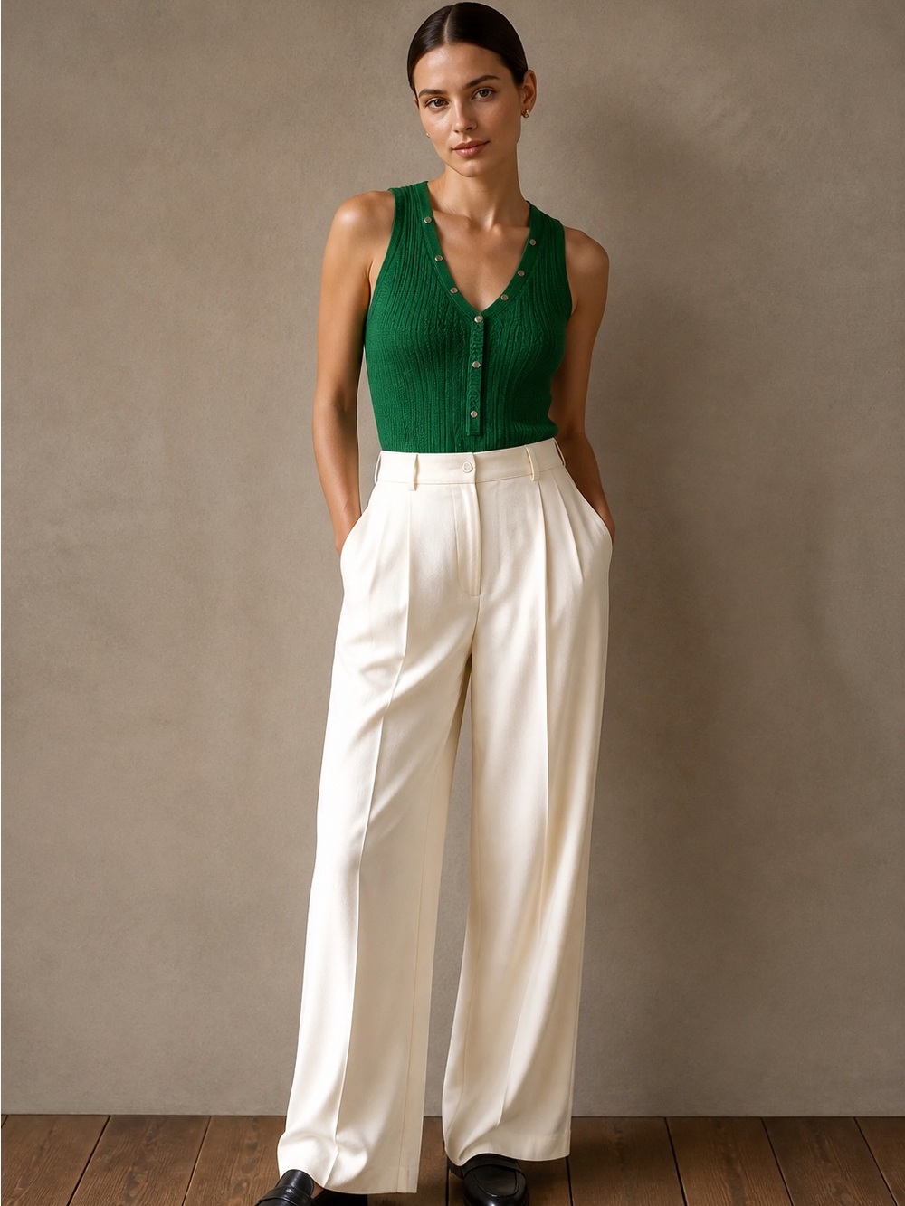 Whbm Sleeveless V-Neck Knit Top in Green